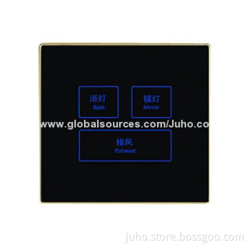 New Crystal PG Touch Switch, 3-gang Black Glass with LED Indicator and Bathroom Switch